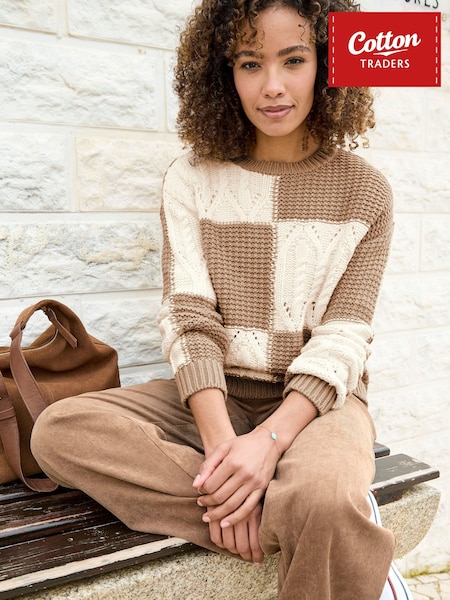Cotton Traders Brown Patchwork Jumper (W20310) | £40