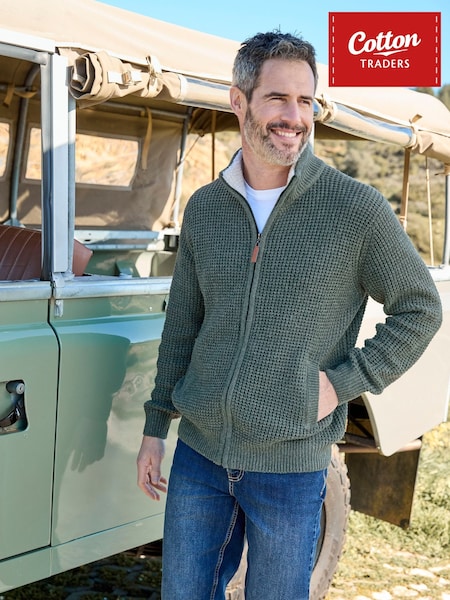 Cotton Traders Green Sherpa Trim Cardigan (W20318) | £39