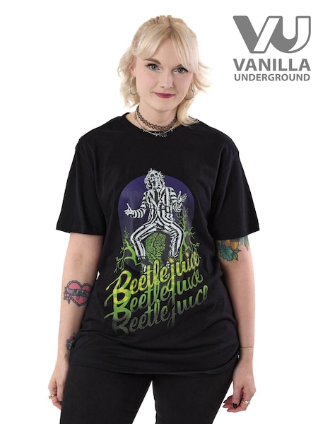 Vanilla Underground Black Beetlejuice Logo Fade Short Sleeved T-Shirt (W20354) | £21