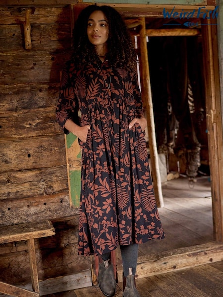 Weird Fish Brown Hellen Printed Crepe Shirt Dress (W20372) | £70