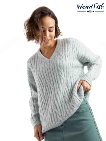 Weird Fish Blue Ambius Cable Knit Sparkle Jumper (W20376) | £80