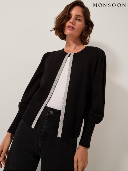 Monsoon Black Eden Diamanté Trim Cardigan (W20430) | £69