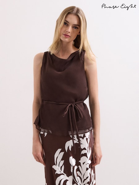 Phase Eight Brown Hazel Silk Top (W20454) | £79