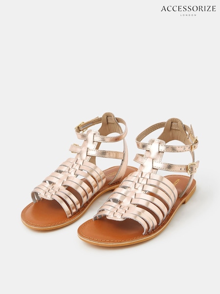 Accessorize Gold Metallic Leather Gladiator Sandals (W20538) | £39