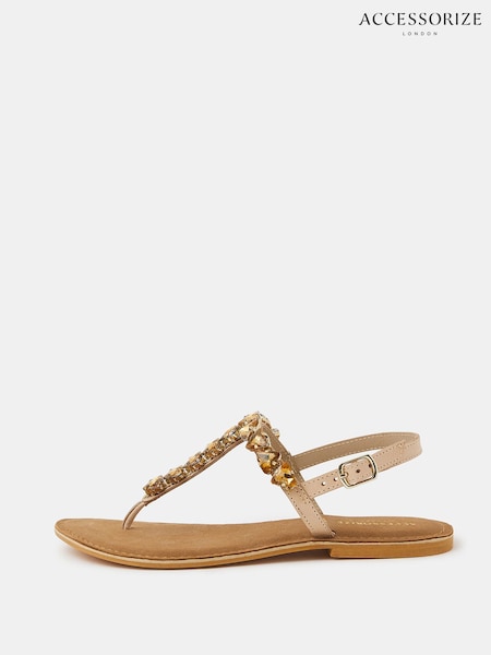 Accessorize Gold Gemstone Leather Sandals (W20556) | £39