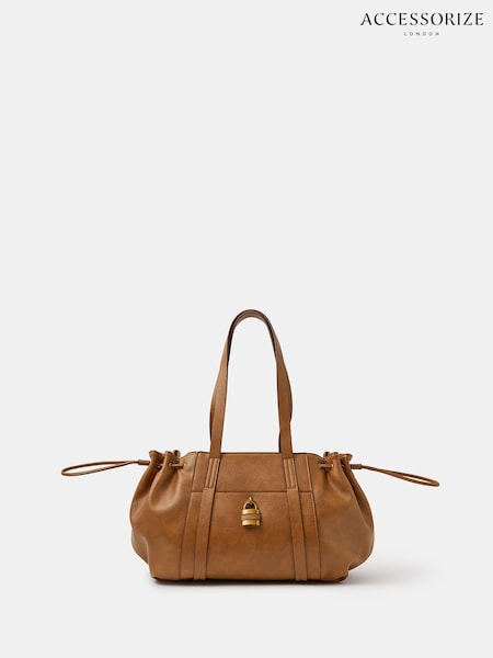 Accessorize Brown Padlock Ruched Shoulder Bag (W20573) | £38