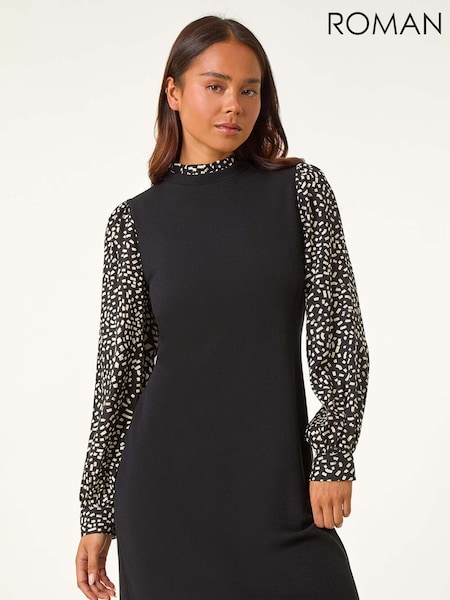 Roman Black Petite 2 in 1 Frill Detail Shift Dress (W20654) | £55