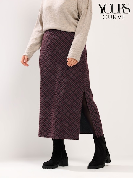 Yours Curve Red Checked Midi Ponte Skirt (W20659) | £29
