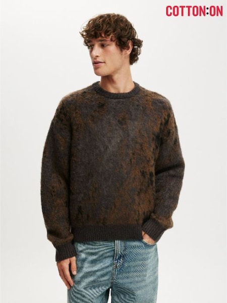 Cotton On Grey Box Fit Fuzzy Crew Neck Knit Jumper (W20738) | £40