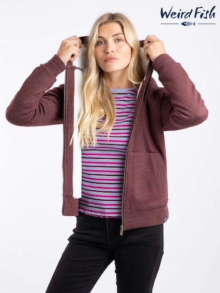 Weird Fish Brown Sevanna Borg Lined Jersey Hoodie (W20869) | £75