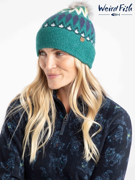 Weird Fish Green Frady Fair Isle Bobble Hat (W20877) | £25