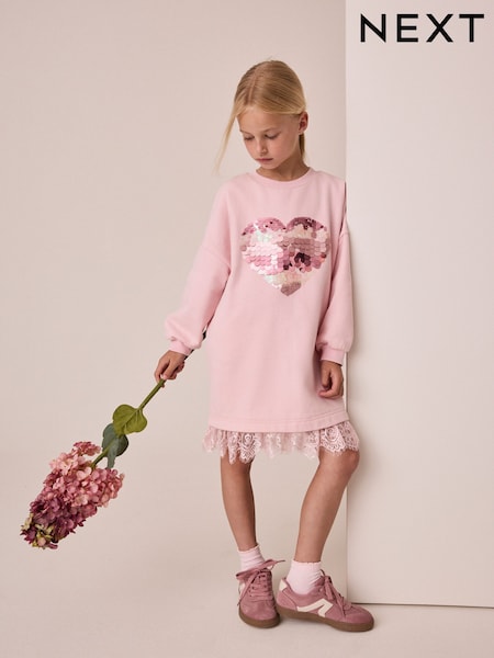 Pastel Pink - Lace Hem Sequin Jumper Dress (3-16yrs)