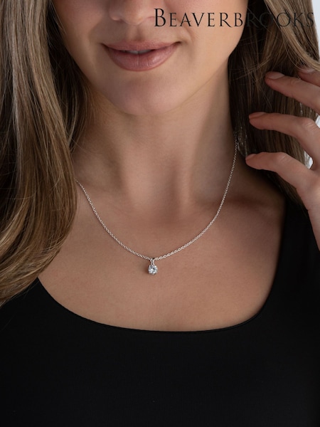 Beaverbrooks Silver Cubic Zirconia Solitaire Pendant (W21253) | £45