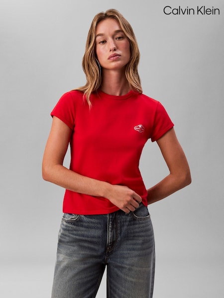 Calvin Klein Red Cocktail Logo Graphic Slim T-Shirt (W21269) | £40