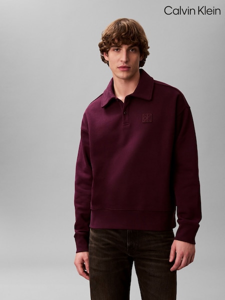 Calvin Klein Purple Heavy Jersey Logo Long Sleeve Polo Shirt (W21302) | £120