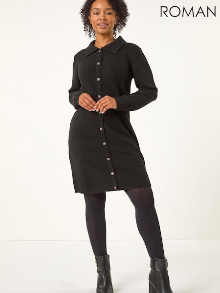 Roman Black Petite Collared Knit Shift Dress (W21314) | £50