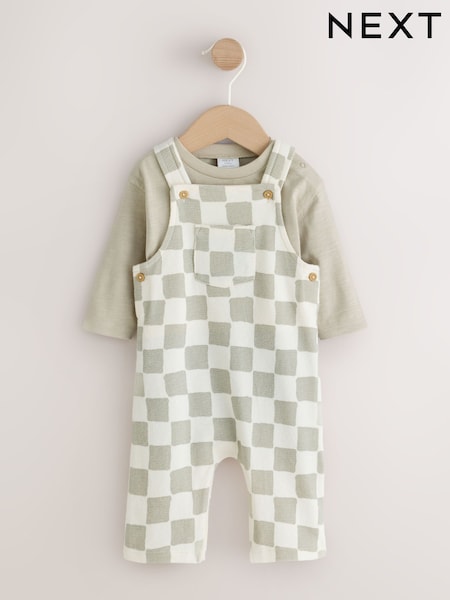 Neutral Checkerboard - Baby Set Jersey Dungarees And Bodysuit Set (0mths-2yrs)