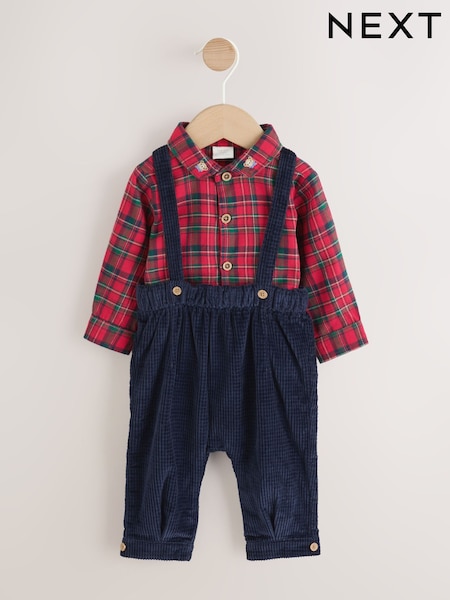 Red Check - Shirt, Trousers And Braces Baby 3 Piece Set (0mths-2yrs)