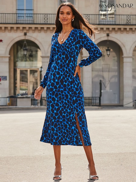 Sosandar Blue Morocco Print Split Detail Dress (W21467) | £69