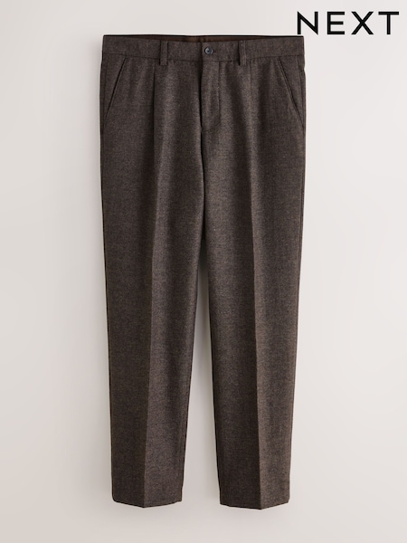 Brown Regular Tapered Fit Smart Textured Trousers With Wool (W21600) | £55