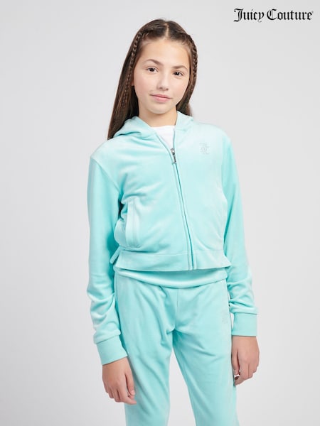 Juicy Couture Blue Girls Arch Zip-Thru Diamante Hoodie (W21613) | £80