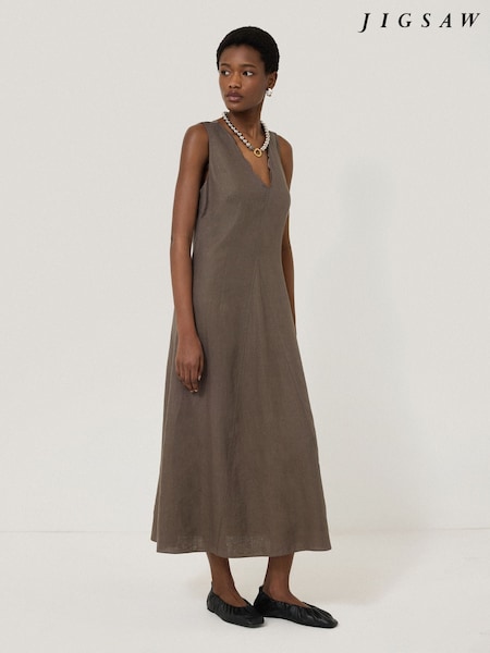 Jigsaw Brown Scallop Detail Dress (W21763) | £175