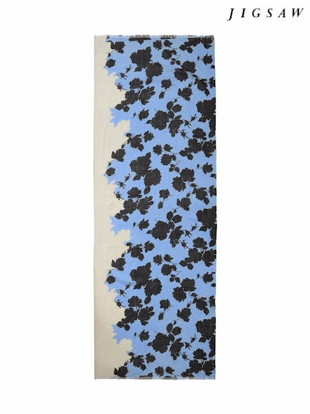 Jigsaw Blue Outline Rose Wool Scarf (W21767) | £60