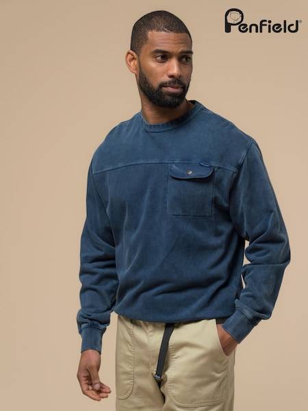 Penfield Blue Mens Newchester Panelled Crew 100% Cotton Sweatshirt (W21790) | £85