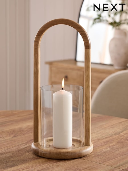 Natural Wooden Curved Lantern (W21802) | £65