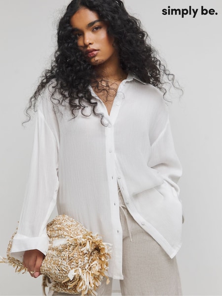 Simply Be White Oversized Crinkle Shirt (W21902) | £34