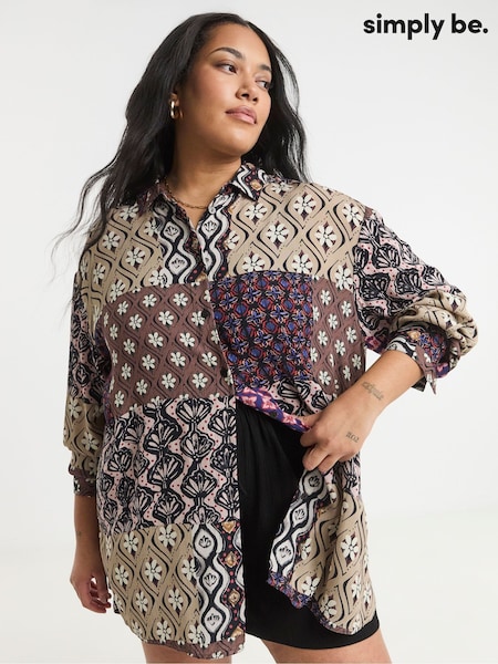 Simply Be Purple Crinkle Oversized Shirt (W21906) | £34