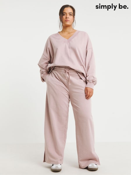 Simply Be Pink Deep Waistband Wide Leg Joggers With Side Split (W21914) | £30