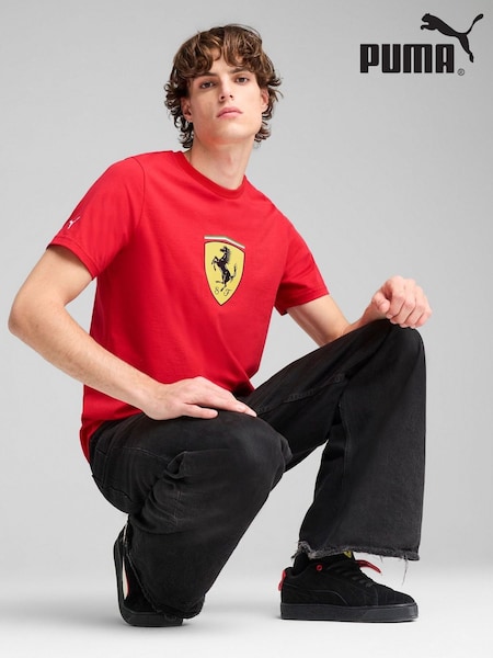 Puma Red Mens Scuderia Ferrari Race Coloured Big Shield T-Shirt (W22039) | £40