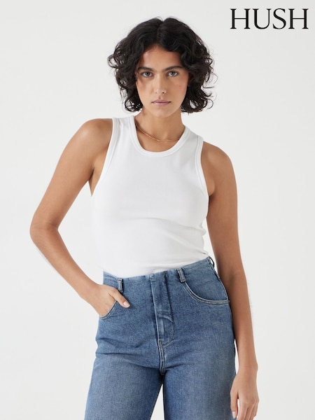 Hush White High Neck Ribbed Vest (W22049) | £30