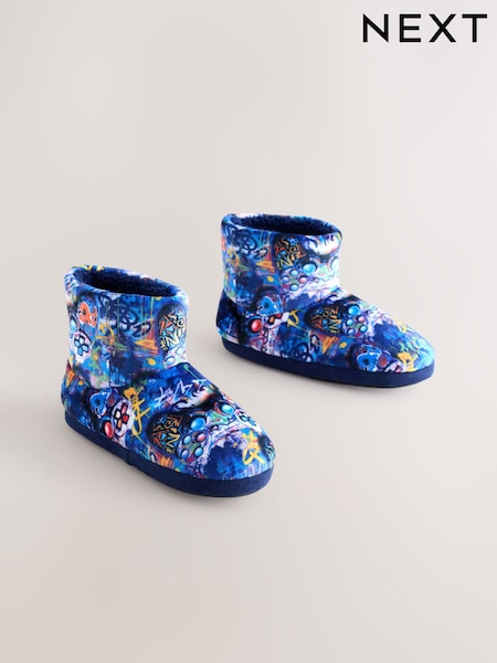 Blue Graffiti Gamer Cosy Slipper Boots (W22057) | £11 - £14