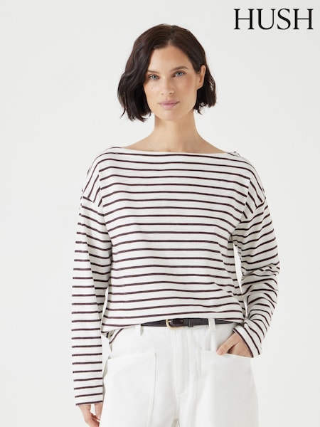 Hush White Slash Neck Stripe T-Shirt (W22067) | £45