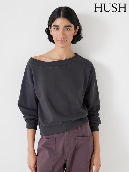 Hush Black Carlota Off Shoulder 100% Cotton Sweatshirt (W22068) | £60