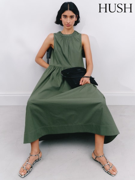 Hush Green Sleeveless Crew Neck Maxi 100% Cotton Dress (W22077) | £110