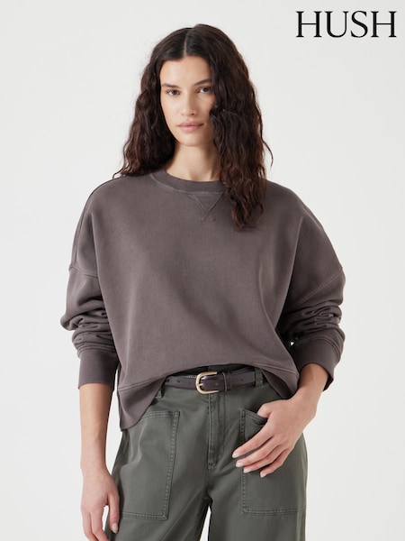 Hush Brown Oversized 100% Cotton Micaela Cropped Sweatshirt (W22093) | £60