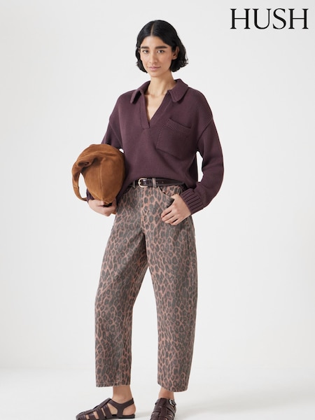 Hush Animal Leopard Print 100% Cotton Barrel Leg Jeans (W22095) | £110