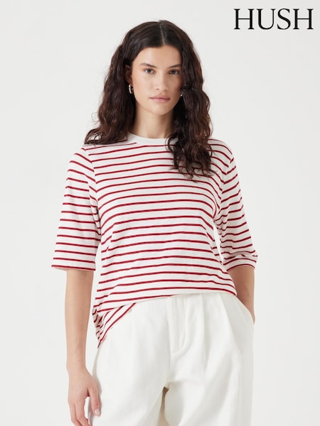Hush White Sora Striped Relaxed 100% Cotton T-Shirt (W22103) | £40