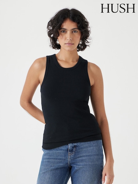 Hush Black High Neck Ribbed Vest (W22110) | £30