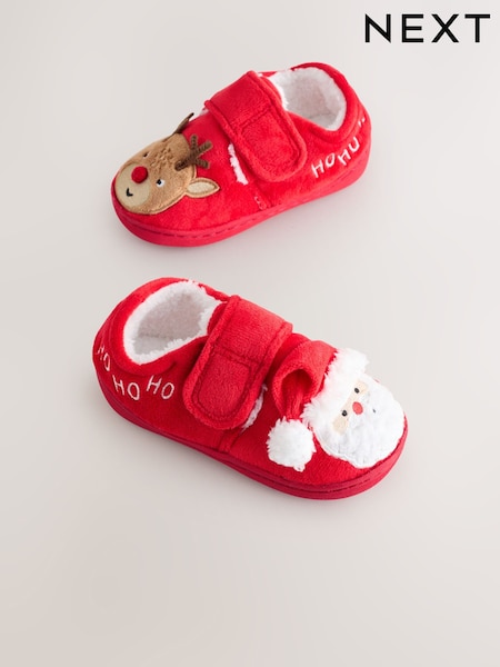 Red/White Christmas Warm Lined Cupsole Slippers (W22129) | £11 - £13