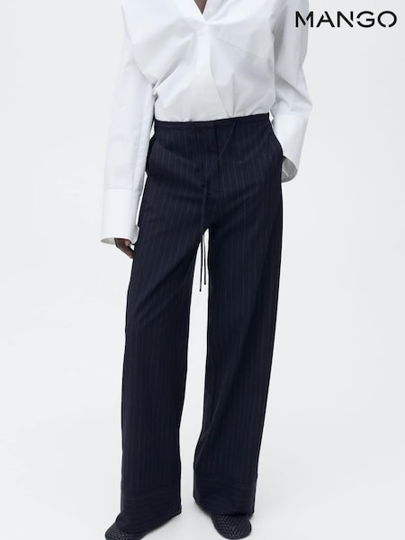 Mango Navy Chalk Stripe Straight Trousers (W22278) | £46