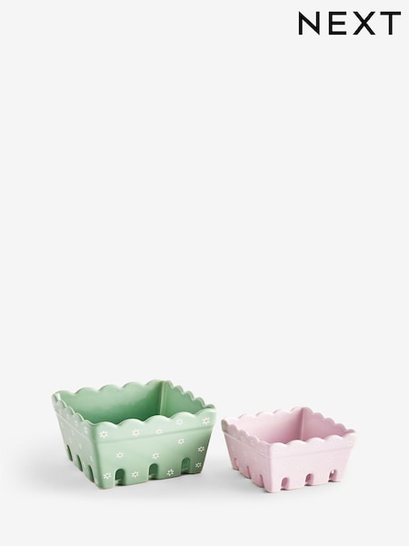 Set of 2 Green floral Berry Storage Baskets (W22291) | £18