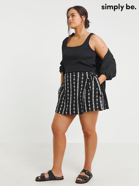 Simply Be Black Embroidered Linen Wrap Skirt (W22307) | £35