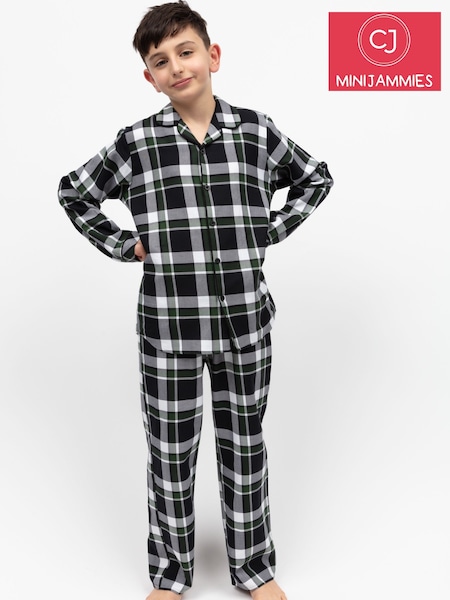 Cyberjammies Black Minijammies Long Sleeve Check 100% Cotton Pyjamas Set (W22310) | £25
