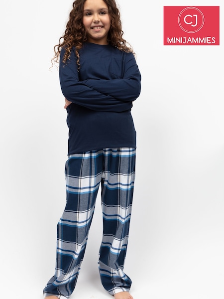 Cyberjammies Blue Minijammies Check Bottoms and Long Sleeve Slouch Top Pyjamas Set (W22325) | £25