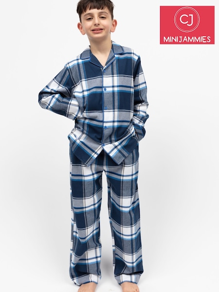 Cyberjammies Blue Minijammies Long Sleeve Check 100% Cotton Pyjamas Set (W22326) | £25