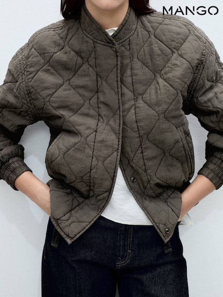 Mango Grey Quilted Bomber Jacket (W22339) | £80
